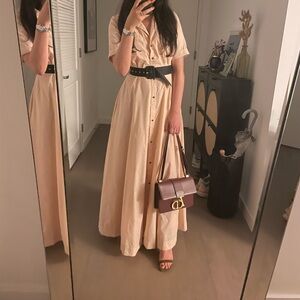 STAUD Cream Button-Front Maxi Shirt Dress